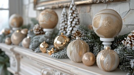 Christmas Ornaments Adorning Mantle