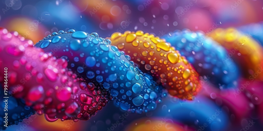 Poster close up of a vibrant assortment of ropes and knots intertwining in a colorful display, creating a m
