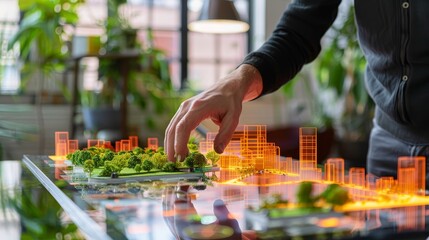 FutureFocused Urban Planner Engaging with Digital City Model for Sustainable Development - Powered by Adobe