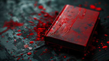 Crime or horror book novel with blood in the background