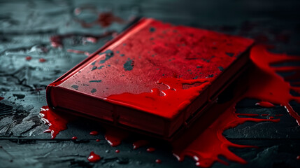 Crime or horror book novel with blood in the background