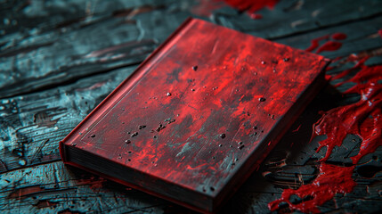 Crime or horror book novel with blood in the background