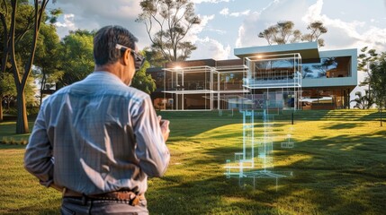 Immersive Augmented Reality Client Engaging with Architectural Designs on Property Back View