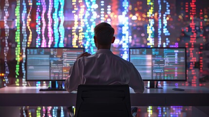 CuttingEdge Genetic Research Scientist Utilizing AI Technology to Analyze DNA Sequences at Workstation