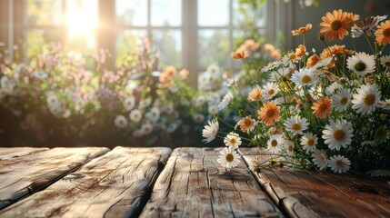 Wooden Table Covered With Various Flowers