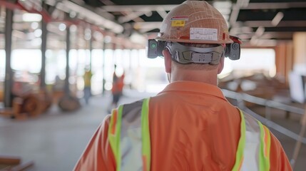 CuttingEdge Construction Worker Utilizing AR Technology for Seamless Project Management