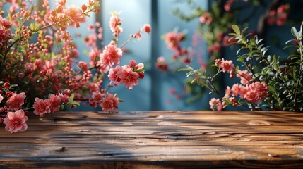 Wooden Table Covered With Pink Flowers