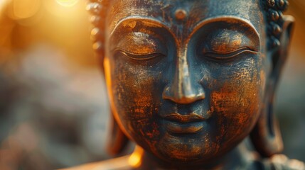 Close Up of a Buddha Statue With Closed Eyes