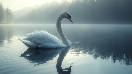 White Swan Floating on Body of Water