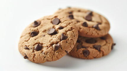 Scrumptious Chocolate Chip Cookies: A Mouthwatering 3D Rendering Showcasing Perfectly Round Shapes and Irresistible Chocolate Chips on a Clean White Background