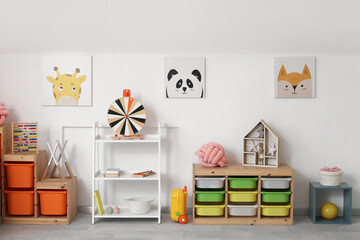 Modern children's room with shelving unit