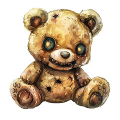 scary zombie tedddy bear vector illustration in watercolor style