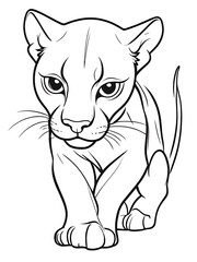 Easy  cartoon Panther coloring page, outline, white color, white background ai generated 