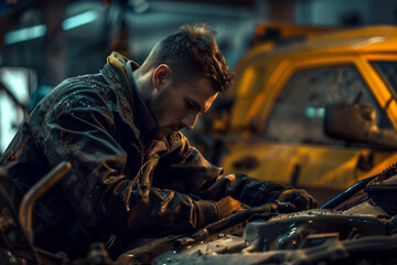 Car mechanic fixing a car