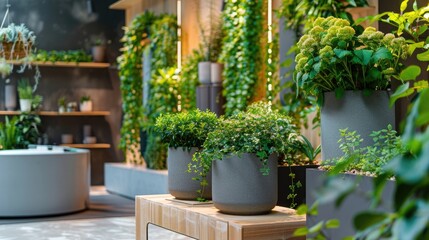Generate ideas for growing herbs at home, showcasing the utilization of specially designed pots