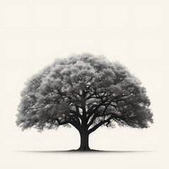solitary tree with a lush, dense canopy in a monochromatic setting - obrazy, fototapety, plakaty