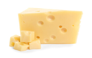 Cut fresh delicious cheese isolated on white
