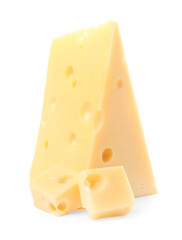 Cut fresh delicious cheese isolated on white