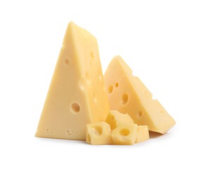 Cut fresh delicious cheese isolated on white