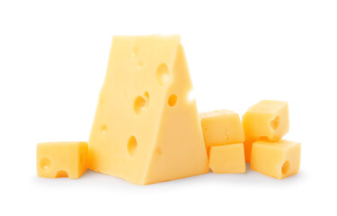 Cut fresh delicious cheese isolated on white
