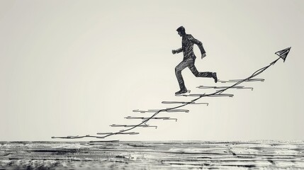 Young Arab businessman running up the arrow graph. Success business growth strategy graphic modern illustration.