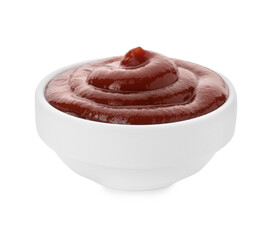 Tasty barbecue sauce in bowl isolated on white