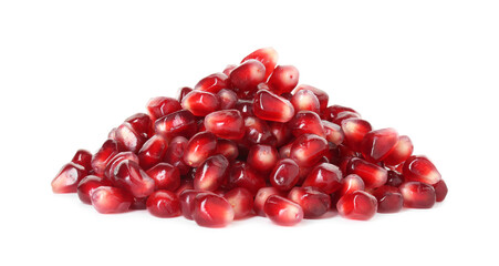Pile of tasty pomegranate grains isolated on white