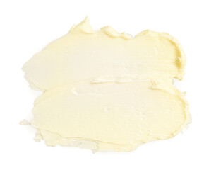 Tasty butter on white background, top view