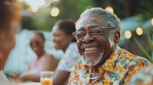 community coming together for a neighborhood block party, with people of all ages laughing, chatting, and enjoying each other's company, fostering happiness and camaraderie within the community.