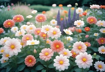 Obraz premium Cheerful Bunch of White Daisies Blooming Brightly in a Sunny Garden Bed