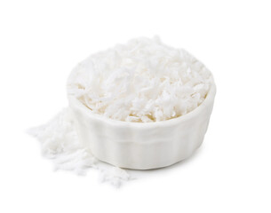 Coconut flakes in bowl isolated on white