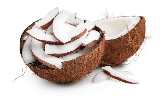 Pieces of fresh coconut isolated on white