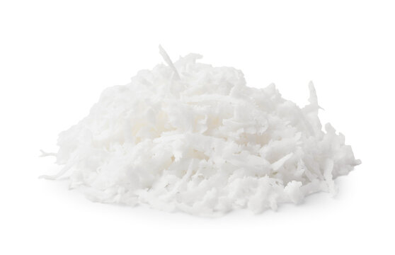 Pile of coconut flakes isolated on white
