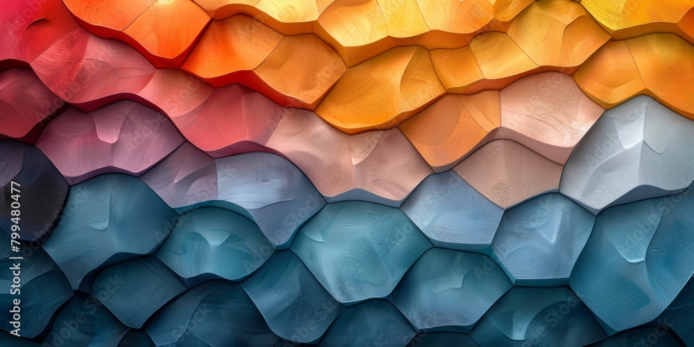 Poster mesmerizing multicolored background featuring a wavy honeycomb pattern in various hues, creating a h