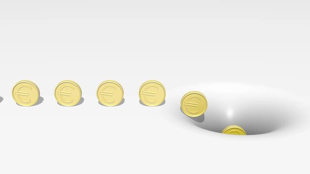eine Reihe goldener M&uuml;nzen rollt in ein tiefes Loch