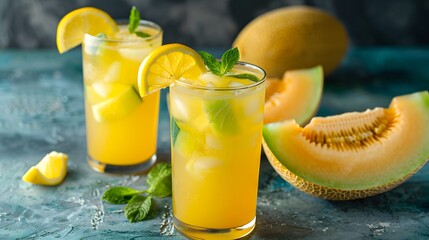 Melon lemonade garnished with lemon slice