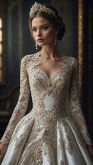 Naklejka premium Traditional Beauty: Empire Cut Bridal Gown