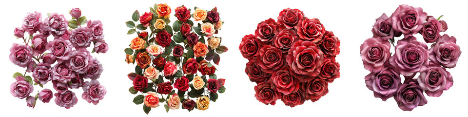 Roses Flowers Top View Hyperrealistic Highly Detailed Isolated On Transparent Background Png File