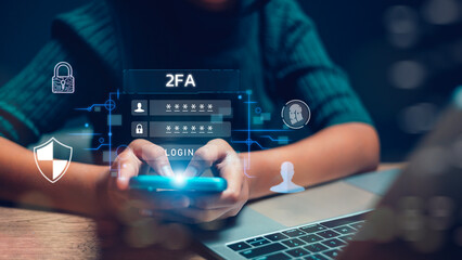 2FA increases the security of your account, a Two-Factor Authentication futuristic virtual...