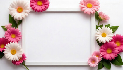Happy Mothers Day greeting text in white frame with flowers created with generative ai