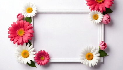Happy Mothers Day greeting text in white frame with flowers created with generative ai