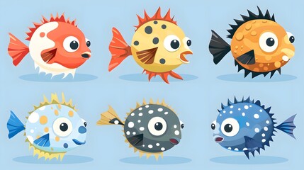 puffer fish vector collection design
