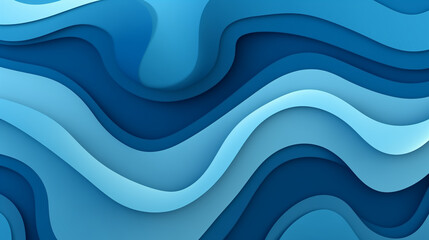Oceanic Layers, Deep Blue Paper Art Waves, Textured Background with Copy Space