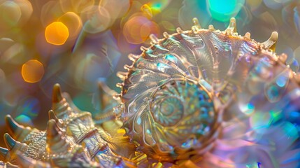 Radiant Shimmering Sea Shell on Vivid Bokeh Background