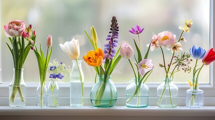Spring flowers in glass vasesSpring flowers in glass vases