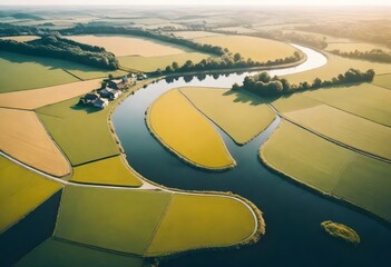 aerial view of a river with beautiful green land