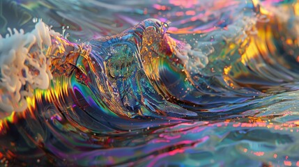Vibrant Holographic Waves in Surreal Digital Artwork