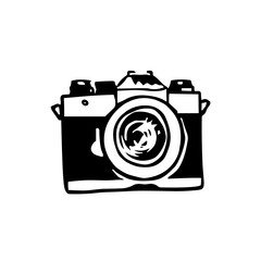Compact Camera Icon, Black and White, Modern Photography Theme
