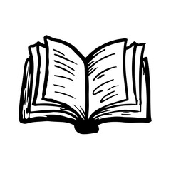 Open Book Illustration, Black and White, Reading and Education Theme