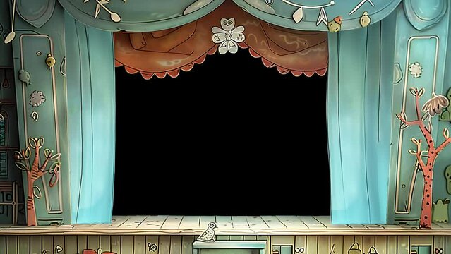 Paper craft stage and curtains. Children's theater animation type G.generated AI.(010)